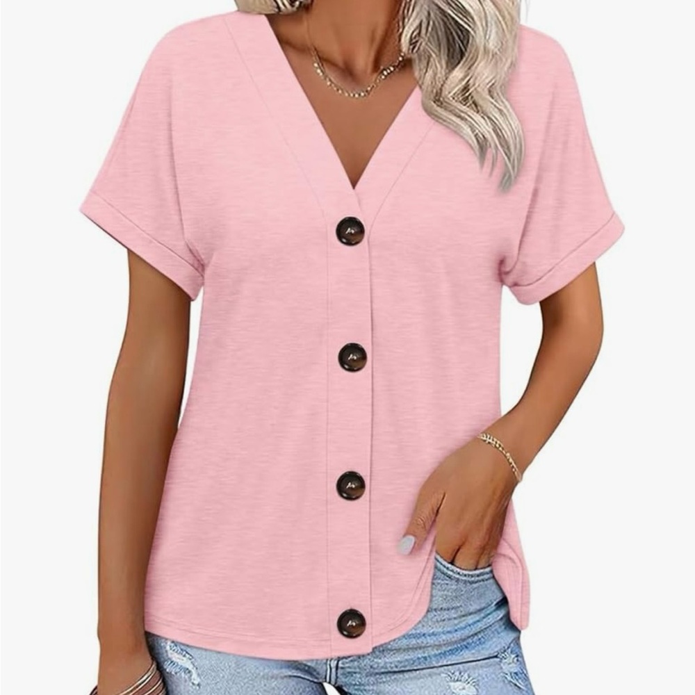 Women’s Short Sleeve V Neck Casual Button Top